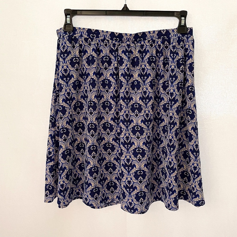 PAINTED THREADS Women's Large Full Mini Skirt Blue Pattern Medallions